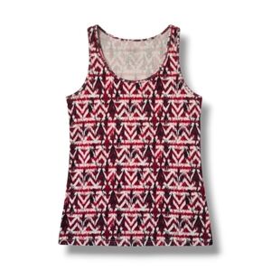 Time and Tru Women's Plus Size Rib Tank Top Shirt Ikat Red/White Print - xxxl